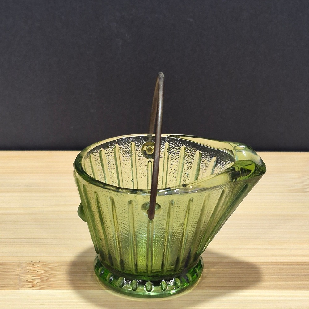 VTG 50s 60s Green Hazel Atlas Glass Miniature Coal Bucket MCM Farmhouse Cottage